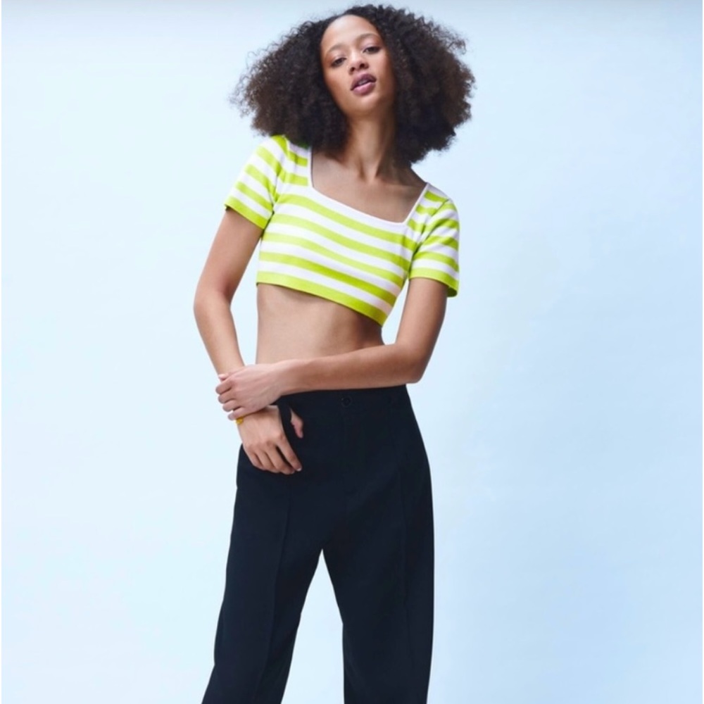 cropped square neck striped sweater